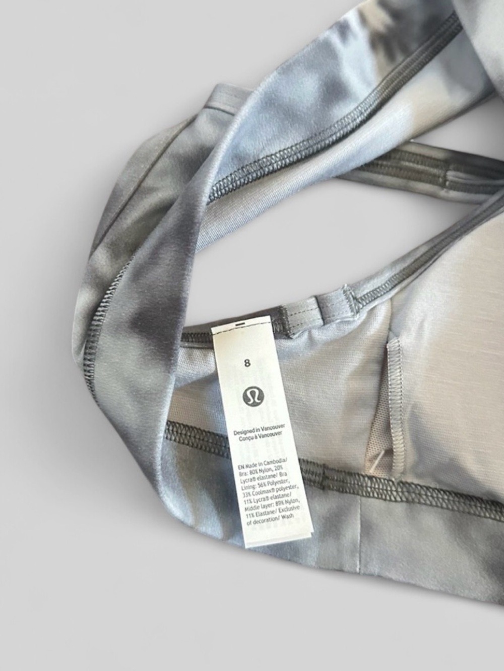 Lululemon Flow Y Bra Gray multi size 8 NWT - Picture 5 of 7